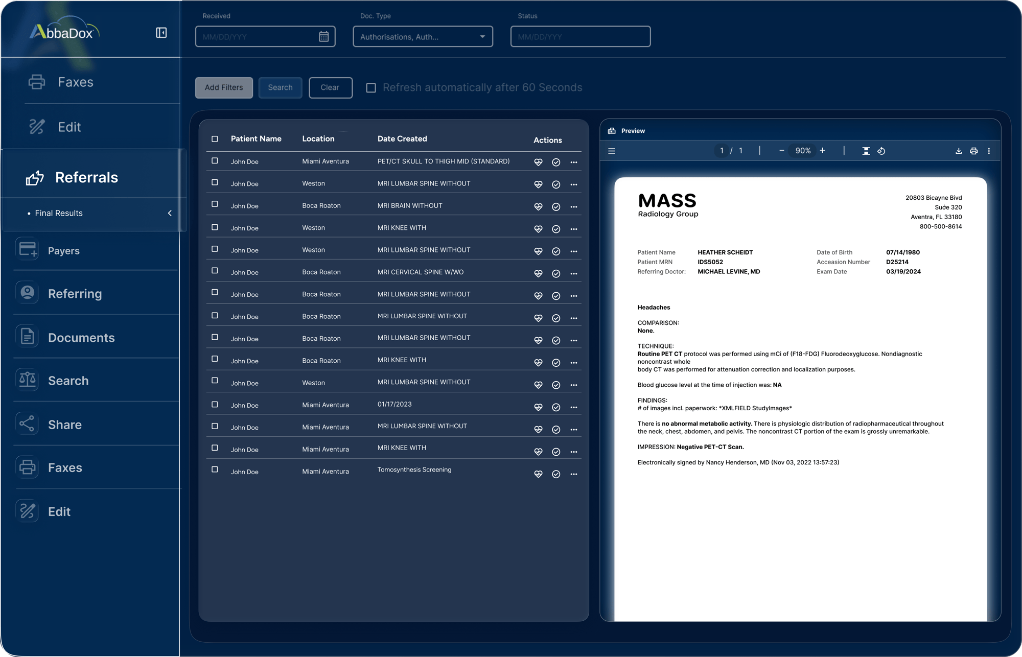 Referrings check patient results