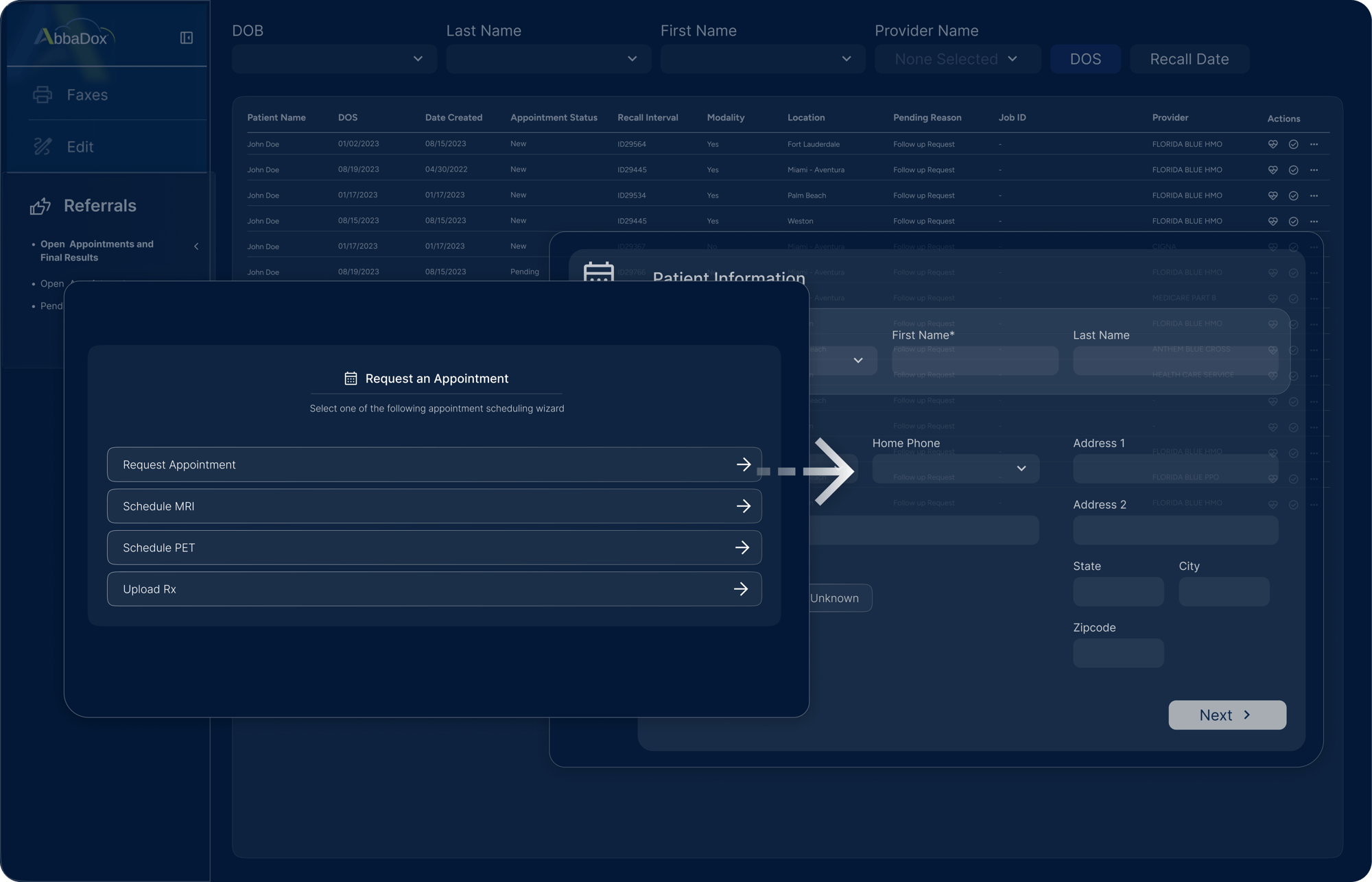 Request patient appointments