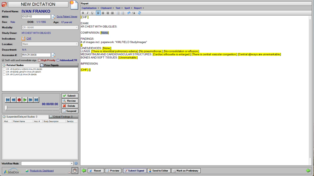 Radiologist dictation with smart report templates
