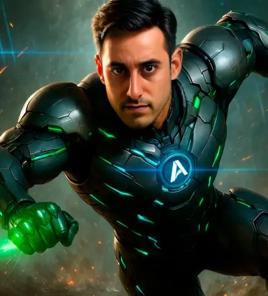 Adam Dagan illustrated as an AbbaDox superhero