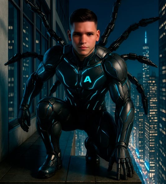 David Godinez illustrated as an AbbaDox superhero