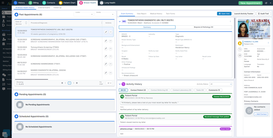 Breast health workflow with BI-RADS results and follow-up tracking