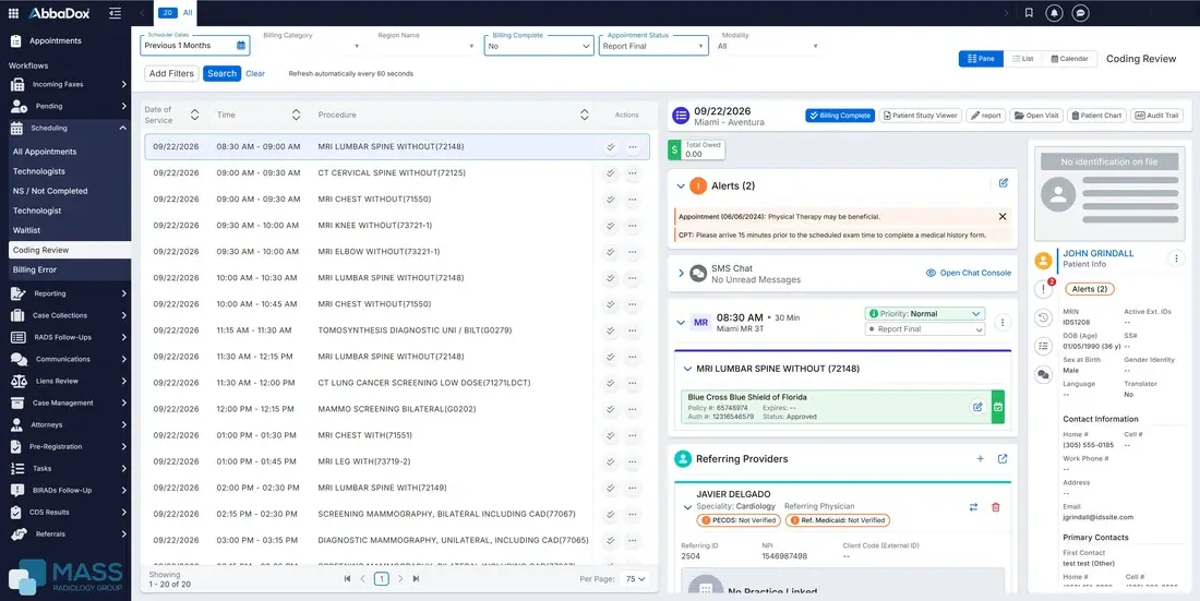 Orders summary report by location, modality and exam