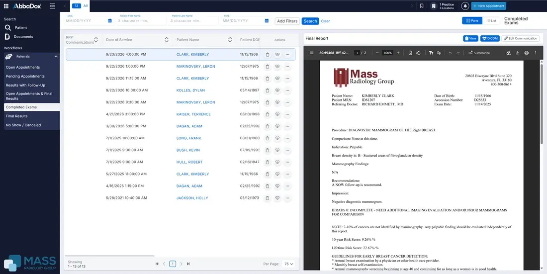Referring physician portal worklist