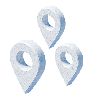 Three location pins standing apart from one another