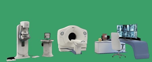 Illustration of the imaging and reading rooms in a hospital radiology department