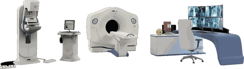 Illustration of the imaging and reading rooms in a hospital radiology department