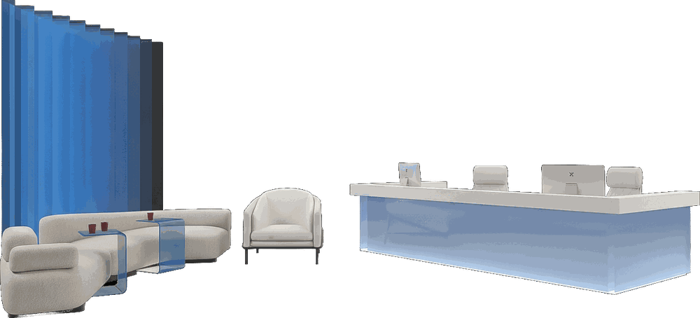Illustration of the reception and waiting area in a hospital radiology department