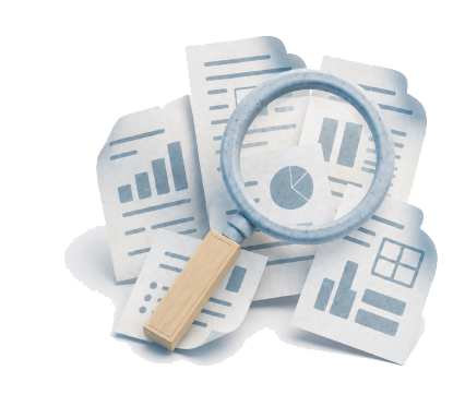 A magnifier hunting through scattered reports