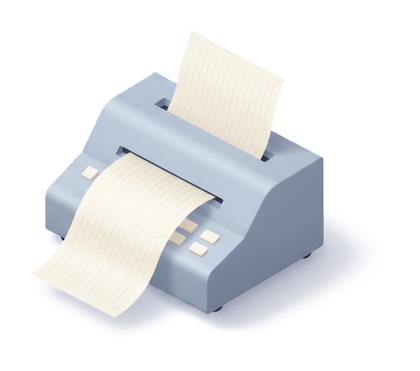 A fax machine with an order half fed out of it
