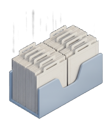 A rack of filing cards packed far past the space it was built for