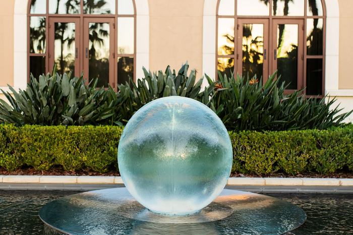The fountain courtyard at the Orlando venue at dusk