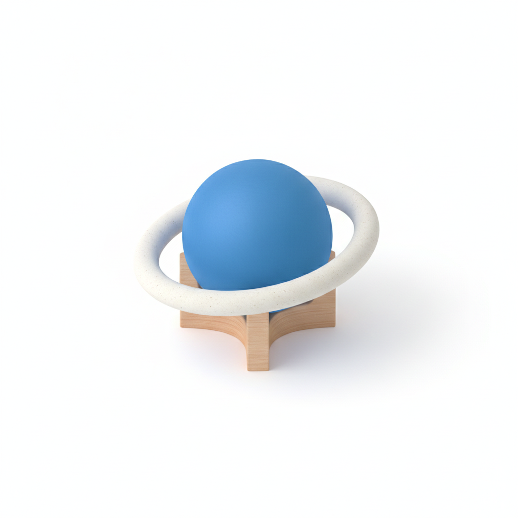 A blue sphere held in a precision forming cradle
