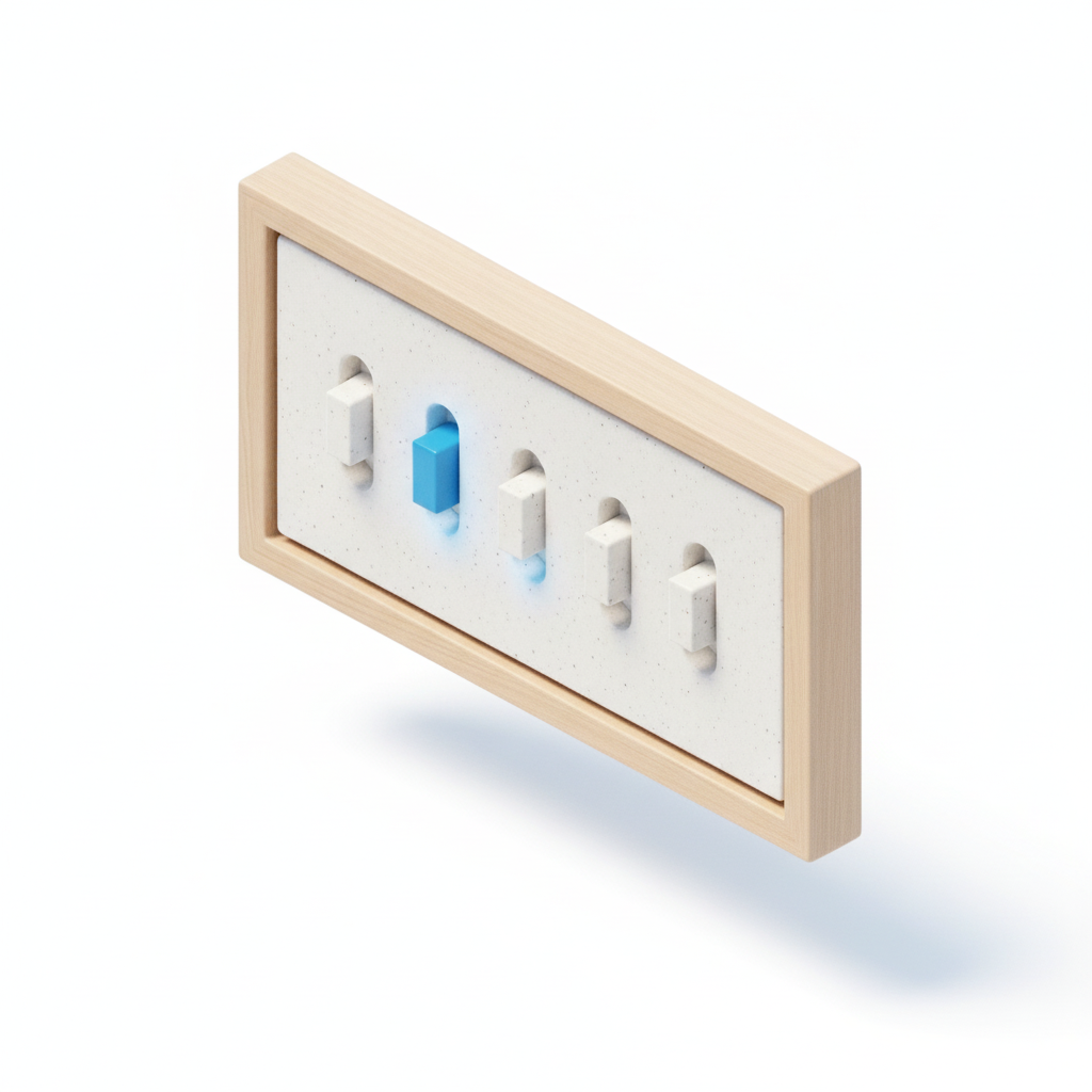A ceramic control panel with one blue slider set differently from the rest