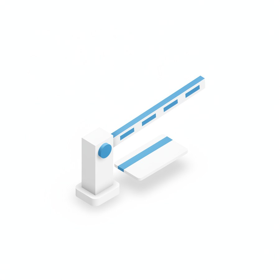 A barrier arm raised as a card clears the gate