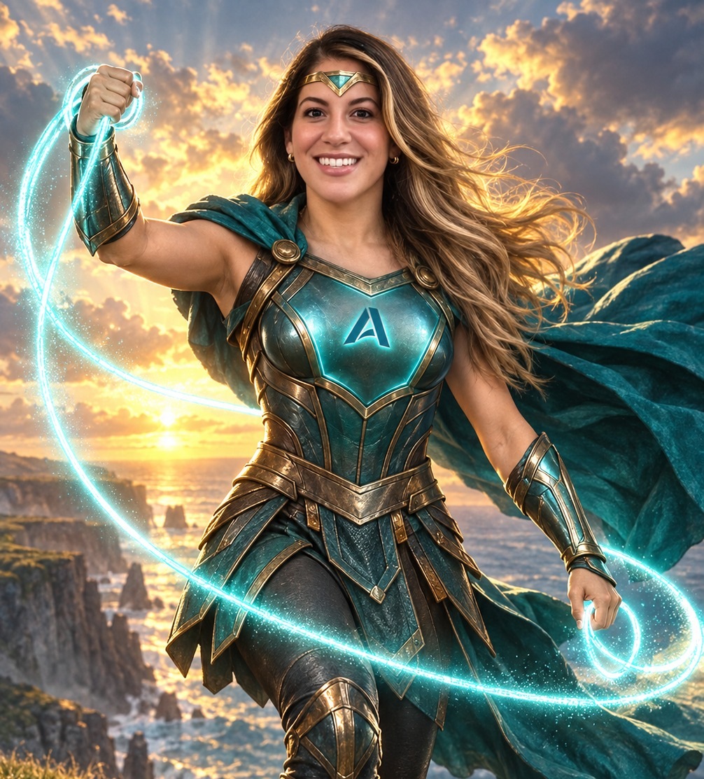 Elizabeth Montoya illustrated as an AbbaDox superhero
