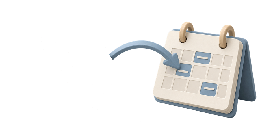 Desk calendar with an arrow guiding a request into an open slot